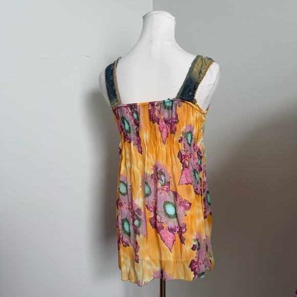 Vintage Boho Festival Tank Top – Patchwork Tie-Dye Floral Embroidered Tunic L - Picture 5 of 5